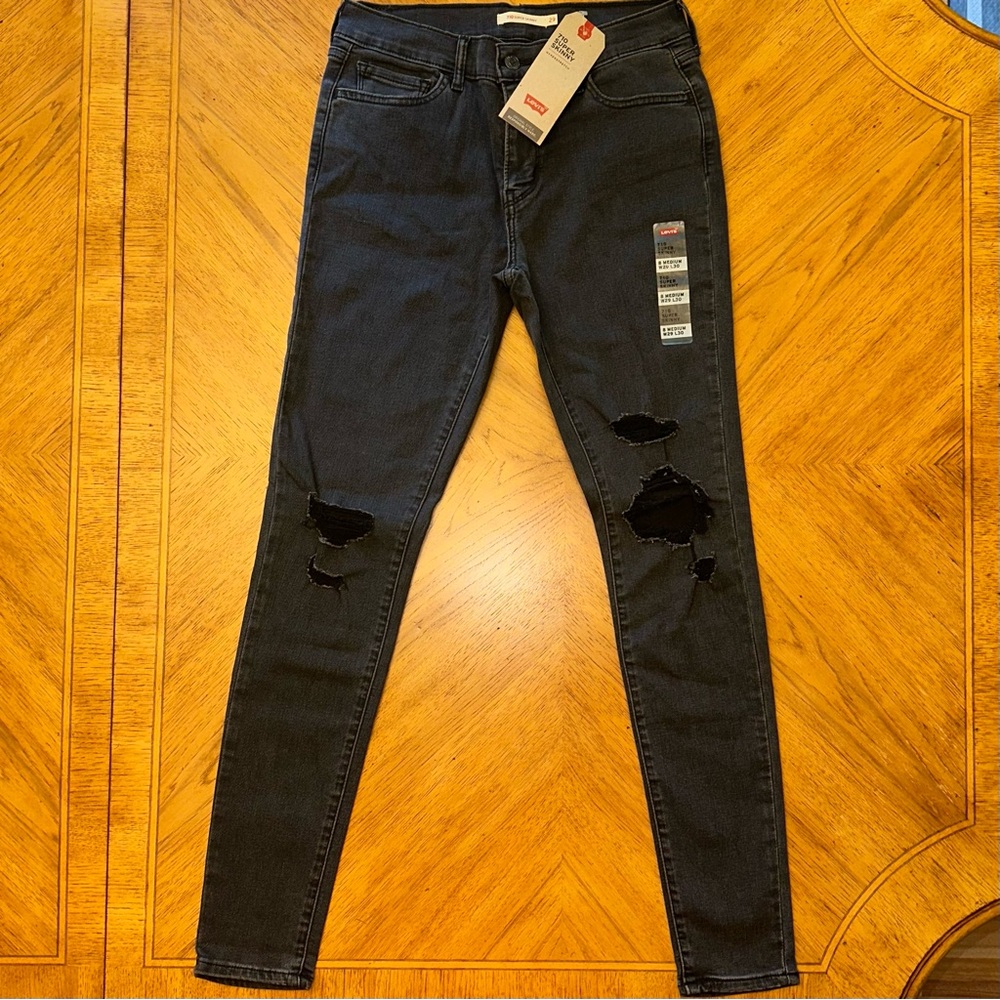 Levis 710 Super Skinny Jeans Women 29x30 Black Stretch Distressed Hyperstretch